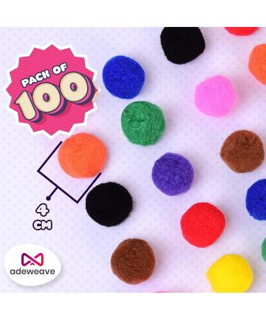 Adeweave 1.5 Inch 100 Pom Poms - Multicolor Soft and Fluffy Craft Pompoms in Assorted Colors - Buy Online on SooperMarket.com