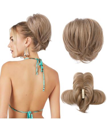 REECHO Messy Bun Hair Piece Claw Clip Hair Bun Short Ponytail Extension with Bendable Metal Wire Fake Bun Hair Pieces for Women - Dark Blonde