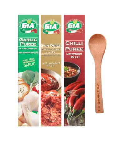 Garlic Puree 90g Tomato Puree 80g Chilli Puree 80g Wooden Spoon