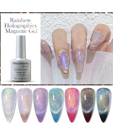 Universal Rainbow Cat Eye Gel Nail Polish Glitter Holographic Gel Polish Colourful Laser Sparkle Shiny Nail Polish Long Lasting Soak-Off Gel Magnetic Nail Polish (Rainbow) - Buy Online on SooperMarket.com