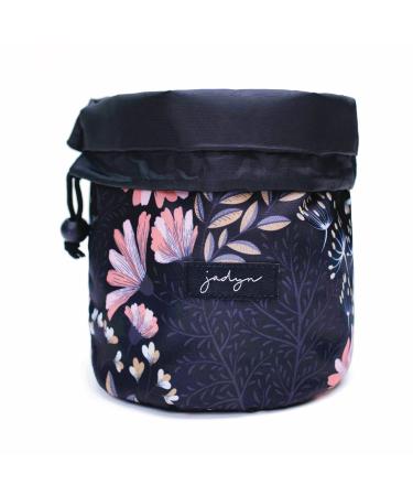 Jadyn B Cosmetic Bag-make-up bag compact cosmetic bag for trips closure with cord strain and storage of cosmetics for women Black Floral