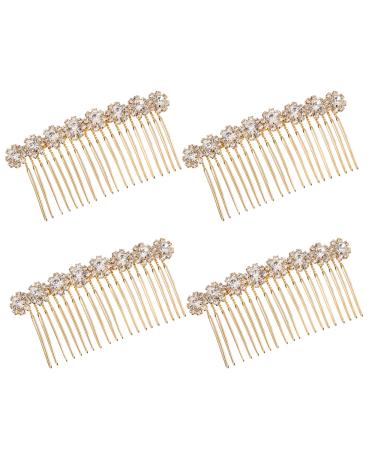 WBCBEC 4 Pack High-grade Alloy Diamond Rhinestone Flower Hair Side Combs Wedding Bridal Jewelry Hair Clips for Women(Gold)