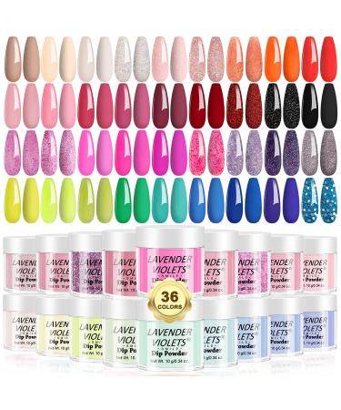 Lavender Violets 36 Colours Dip Powder Nail Kit Starter Quick Drying Dipping Powder Nude and Full Range Colour Set for Home Salon Spring Glossy Matte Nail Art Design M950