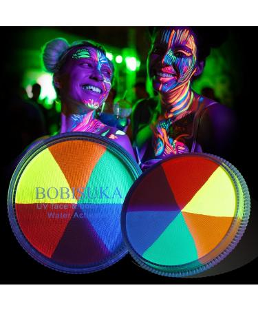 Glow UV Blacklight Face Body Paint Palette - 6 Neon Colors | Water Activated Washable Halloween Makeup & Cosplay Kit - Buy Online on SooperMarket.com