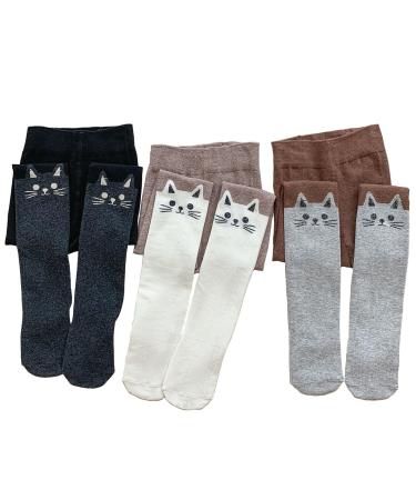Silkglory Tights for Girls 3PCS Baby Toddler Tights With Cute Glitter Print Pattern Decoration Leggings Seamless Stockings Cotton Pantyhose for Newborn Infant 2-12 Years 9-11 Years Grey/Black/White