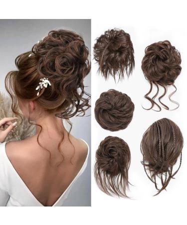 Fulang Hair 5/Pack hair part with rubber band large bun hair part wavy of course artificial hair hair tie women with hair updos hair extension messy bun hair parts (5 pieces/pack) (8l)