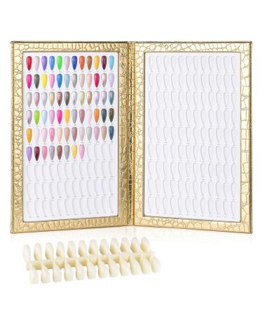 BNG Nail Colour Display Book Gel Polish Nails Art 216 Colors Card Chart with 240 Pcs False Nails Tips Leather Book For Salon Sample Showing Tools Gold 216 Colors Gold