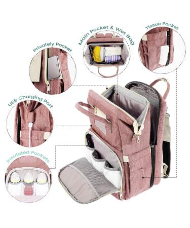 3-in-1 Diaper Bag Backpack for Baby Essentials - Pink | Portable Convertible Travel Bag for Newborn Registry & Baby Shower Gifts | Ideal for Girls, Boys, Moms, Dads - Buy Online on SooperMarket.com