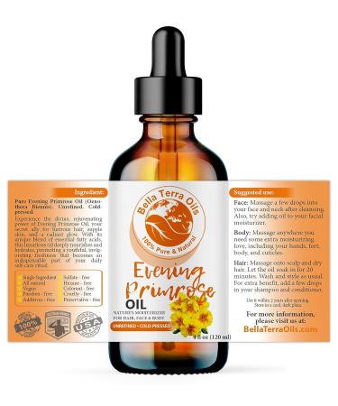 Bella Terra Organic Evening Primrose Oil 4oz - Cold-Pressed Vitamin F & Essential Fatty Acids for Radiant Skin - Buy Online on SooperMarket.com