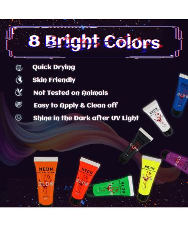 UV Face and Body Paint Glow Set - 8 Fluorescent Colors for Halloween Art Party Fancy Makeup - Buy Online on SooperMarket.com