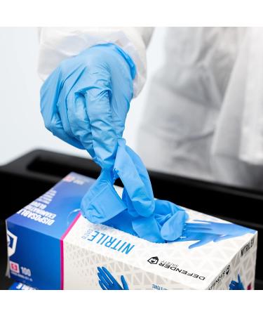 Defender Safety Nitrile Examination Gloves - Medical Grade, Chemo-rated, Powder Free, Blue - Large Box (100 Gloves) - Buy Online on SooperMarket.com