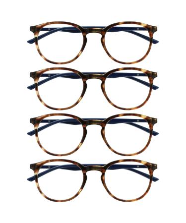 Opulize met reading glasses 4 Pack slim round frame spring hinges scratch-resistant brown tortoise blue bracket men women rrrr60-2 +2.00 brown tortoise front dark blue arms +2.00 dioptries