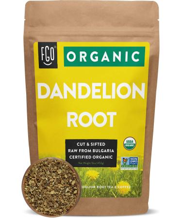 Organic Dandelion Root | Loose Tea (200+ Cups) | 16oz/453g Resealable Kraft Bag | 100% Raw From Bulgaria | by FGO 1 Pound (Pack of 1)