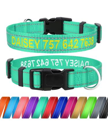Tagme Personalized dog collar for medium dog with embroidered reflective nylon dog collar with pet name & telephone number turquoise m m (1 Pack) turquoise
