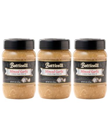 Botticelli Fresh Minced Garlic In Jar with Extra Virgin Olive Oil - Ready-to-Use Bottled Garlic in Olive Oil for Sauces, Dressing, Gravy or Any Recipes - (8oz) (3-Pack)