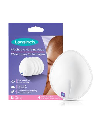 Lansinoh Washable Nursing Pads - 4 pieces including laundry net - ultra absorbent super soft and reusable White 4 pieces