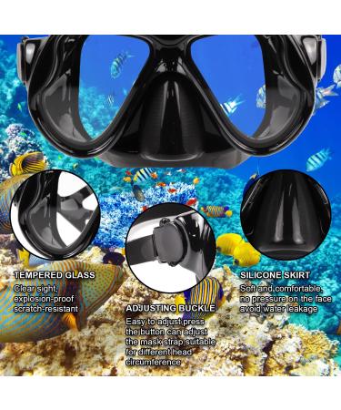 PIYAZI Adult Snorkel Set - Panoramic Wide View Mask, Anti-Fog Glass, Full Dry Top Snorkel - Perfect for Scuba Diving and Swimming - Includes Travel Bag and Ear Plug - Black - Buy Online on SooperMarket.com