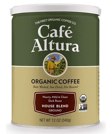 Cafe Altura Ground Organic Coffee, House Blend, 12 Ounce (Pack of 3), Green House Blend 12 Ounce (Pack of 3)