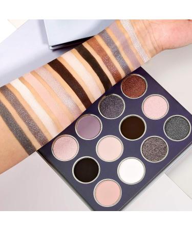 Smokey Grey Eyeshadow Palette - DE LANCI Professional 12 Shades Matte Shimmer Goth Makeup - Waterproof High Pigmented Smoky Eyes Shadow Kit - Buy Online on SooperMarket.com