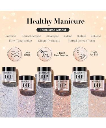 AZUREBEAUTY Dip Powder Nail Set - 6 Colors Glittery Chrome Dipping Powder Kit for Perfect Manicure - No Nail Lamp Needed - Buy Online on SooperMarket.com