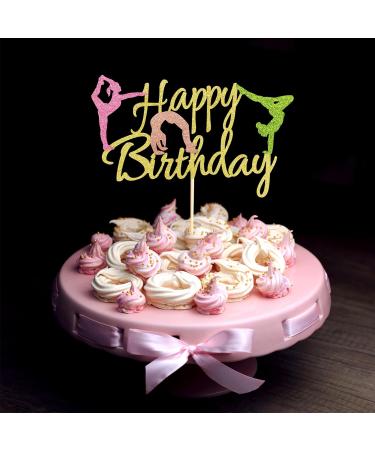 Arthsdite Gymnastics Cake Topper Gymnast Cake Pick for Gymnastics Theme Baby Girl Happy Birthday Party Decorations - Gold Glitter - Buy Online on SooperMarket.com