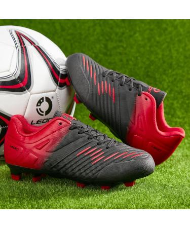 LEOCI Soccer Shoes for Kids - Firm Ground Football Boots for Boys & Girls | Size 32 EU | Black & Red - Buy Online on SooperMarket.com