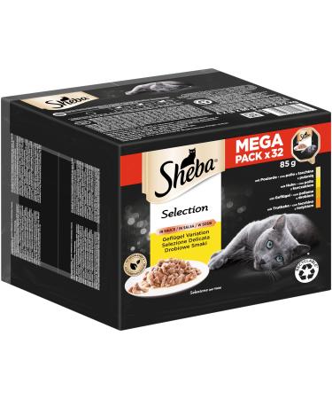 Sheba selection in sauce - the finest cat nacial feed in the bowl - poultry variation with poetde chicken poultry and turkey - 32 x 85g 2.72 kg (1 Pack)
