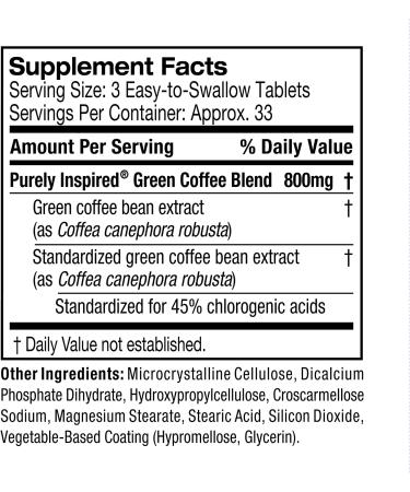 Purely Inspired Green Coffee+ - 100 Veggie Tablets for Weight Loss & Energy - Buy Online on SooperMarket.com