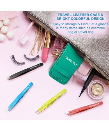Tweezers Set with Leather Case - 4Pcs Professional Stainless Steel Eyebrow Tweezers for Women - Precision Tweezers for Ingrown Hair, Splinter Removal - Ideal for Facial Hair - Multi-Color - Buy Online on SooperMarket.com