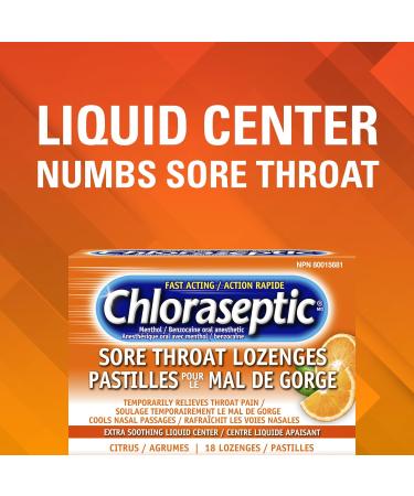 Chloraseptic Fast Acting Sore Throat Lozenges with Soothing Liquid Centre Citrus Flavour 18 Lozenges - Buy Online on SooperMarket.com