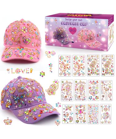 Gifts for girls DIY baseball cap cap you with a jewel sticker start to school children's day birthday gift girls 4 5 6 7 8 9 10 years baseball cap craft set violet pink hat