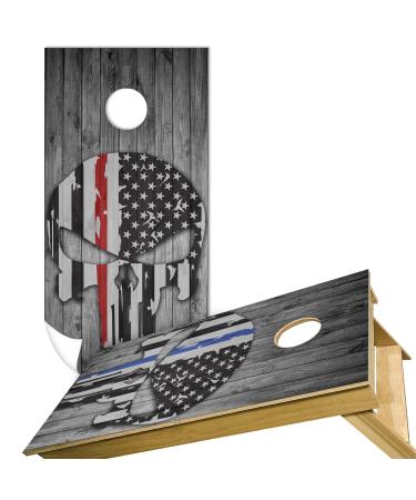Hsdiokl Cornhole Board Wraps (2 Pack) American Flag Vinyl Tournament Corn Hole Bean Bag Toss Sticker 24x48''(Black Skull)