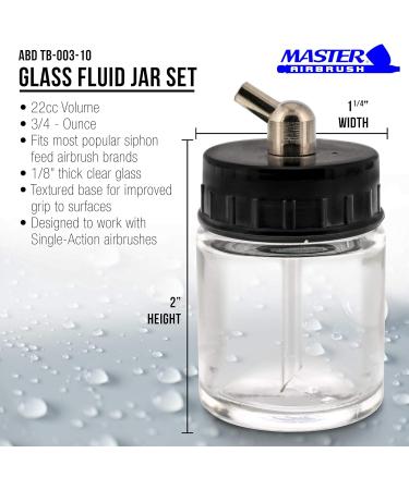 Master Airbrush 10-Pack TB-003 3/4oz Glass Jar Bottles with 60 Adaptor - Compatible with Single-Action Siphon Feed Airbrushes - Fits Badger, Paasche, Iwata - Buy Online on SooperMarket.com
