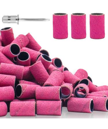 180Grit Nail Sanding Bands for Nail Drill Pink Sanding Band for Nail Drill Fine Sanding Bands for Nail Drill with 3/32 Nail Sanding Bit for Natural Nail 100Pcs Sand Band Set for Manicure & Pedicure pink-180