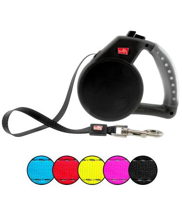 WIGZI Durable Liquid Filled Gel Handle Comfort Grip Retractable Dog Leash Rust Proof All Webbing Reflective Tape EZ on/Off Lock with Enhance Retraction Technology L Black