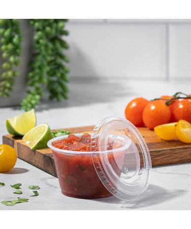 100 Clear Jello Shot Cups with Lids - 4 oz Plastic Portion, Condiment, Sauce, Dressing Container for On-the-Go - Buy Online on SooperMarket.com