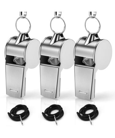 Huoberr Trillerfeife 3 pieces of stainless steel sports pipes max 120 dB loud clear referee whistle with lanyard trill whistle ideal for coaches referee