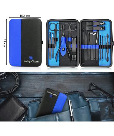 Manicure Set Nail Set Nail Clipper Kit Professional - Stainless Steel Pedicure Set Nail Grooming Kit of 18pcs with Case for Travel (Black/Blue) - Buy Online on SooperMarket.com
