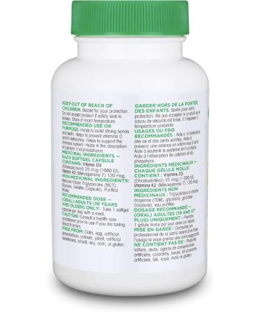 Organika Vitamin D3 + K2 (MK7)- 1000IU D3 and 120mcg K2 per capsule- High Potency Supports Healthy Immune Function and Bones + Teeth- 120sftgl - Buy Online on SooperMarket.com