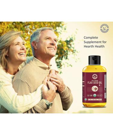 USDA Certified Organic Flax Seed Oil 10.15 fl oz - 100% Pure & Natural, Virgin Cold Pressed - Food Grade Supplement (Pack of 1) - Buy Online on SooperMarket.com