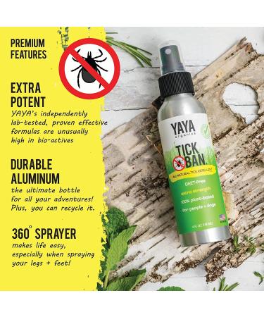 TICK BAN Yaya Organics All Natural Extra Strength Tick Repellent - DEET Free 4oz Spray - Buy Online on SooperMarket.com
