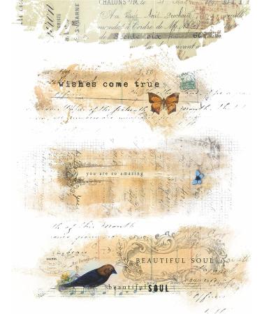 Script Pieces Overlay Rice Paper  8 x 10.5 inch - 6 x Different Printed Mulberry Paper Images 30gsm Visible Fibres for Decoupage Crafts Mixed Media Collage Art - Buy Online on SooperMarket.com