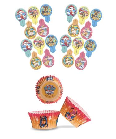 Paw Patrol Set 20x Edible Pins + 25x Muffin Cups Cake Decoration Children's Birthday Decoration Muffin Cupcake Cases