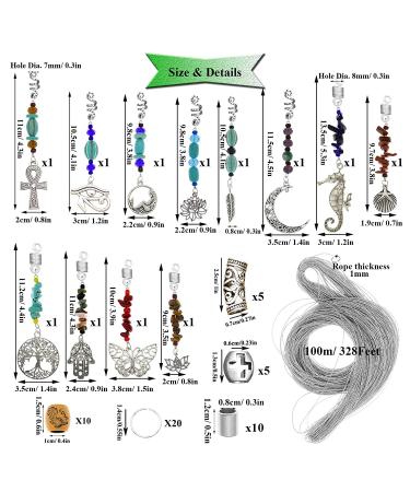 RechicGu 62Pcs Handmade Natural Chakra Crystal Dreadlock Jewelry with Metallic Cord - Turquoise Egyptian Cross Lotus Silver - Buy Online on SooperMarket.com
