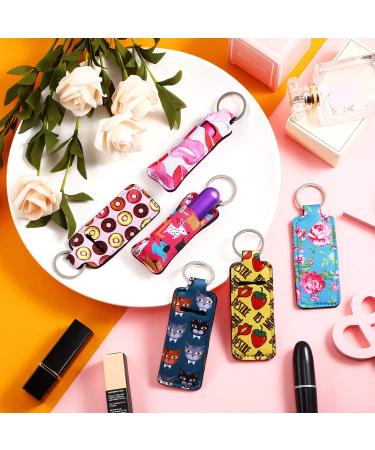 Mini Chapstick Holder Keychain - 12 Pack Neoprene Lip Balm Holders with Metal Ring | Waterproof Lipstick Tracker Sleeve Keychains for Travel - Birthday Gift (12 Styles) - Buy Online on SooperMarket.com