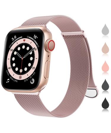 OULUOQI for Apple Watch Band Series Ultra SE 8 7 6 5 4 3 2 1 38mm 40mm 41mm 42mm 44mm 45mm 49mm Women and Men, Stainless Steel Mesh Loop Magnetic Clasp Replacement for iWatch Band ( 38mm/40mm/41mm Rose Gold) A--Rose Gold 38mm/40mm/41mm