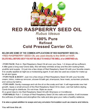 Botanical Beauty Red Raspberry Seed Oil - 100% Pure Cold Pressed Carrier Oil for Face Skin Hair Lips & Nails | 1 Fl. oz (30 ml) - International Shipping Available - Buy Online on SooperMarket.com