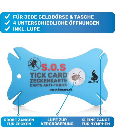 Bluepet 2x Tick Card with Magnifying Glass - Effective Tick Remover for Humans & Pets - First Aid Solution for Dogs & Cats - Buy Online on SooperMarket.com