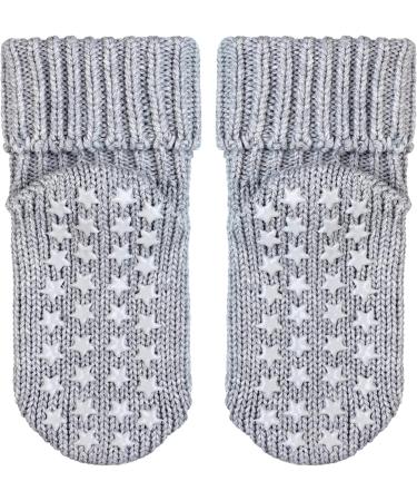 FALKE Unisex Baby Catspads Cotton Slipper Socks 0-6 Months - Grey - Soft Blue White - Silicone Nubs for Improved Grip - 1 Pair - Buy Online on SooperMarket.com