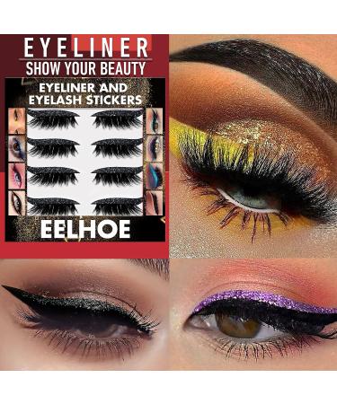 4 Pairs Self-Adhesive Glitter False Eyelashes with Eyeliner Stickers Reusable & Waterproof Black Eye Makeup Set - Buy Online on SooperMarket.com